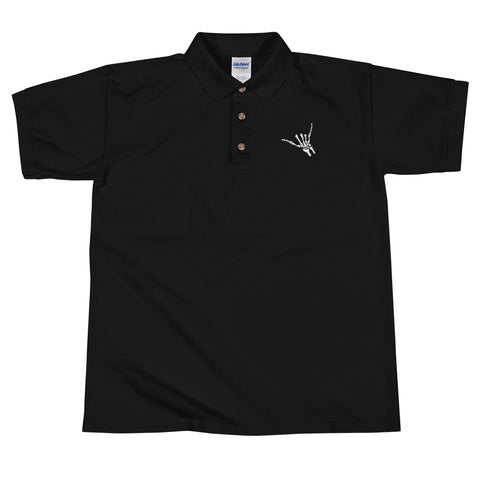 Skeleton Shaka by Cris Cook Embroidered Polo Shirt